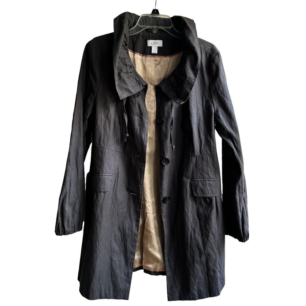 Ann Taylor Loft Coat Women's Gray Lined Pockets Mid-Length Button Front Sz Large - Picture 2 of 6